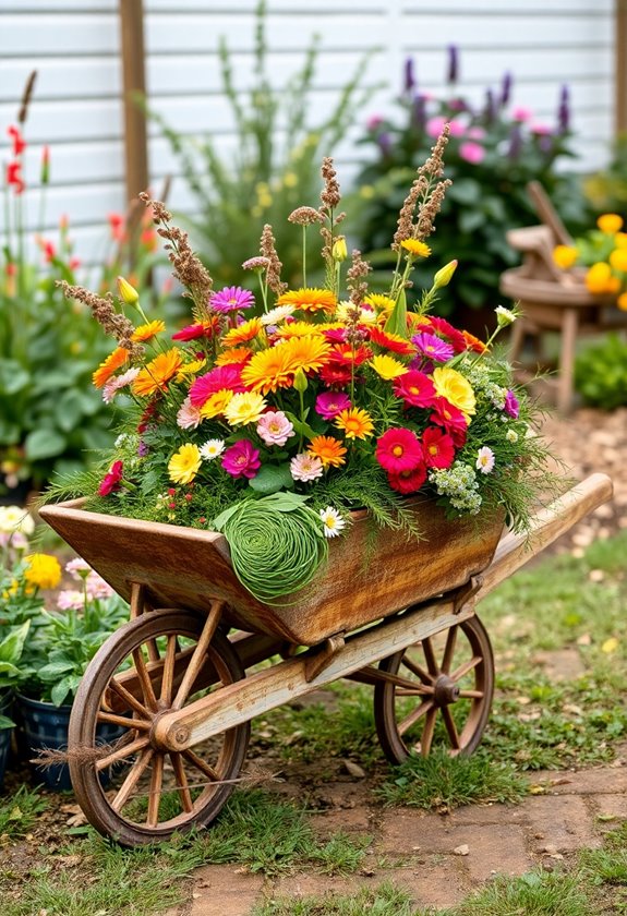 rustic wheelbarrow flower beauty