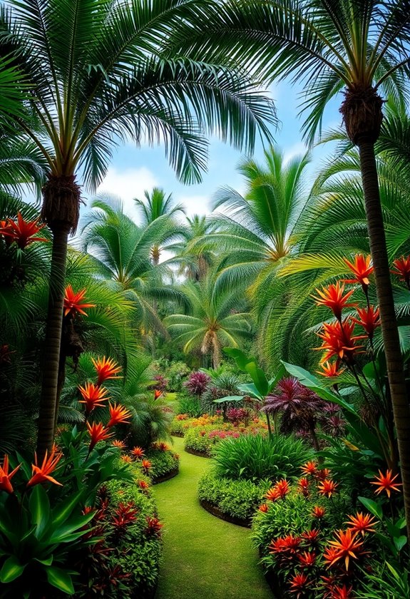 tropical paradise palms and flowers